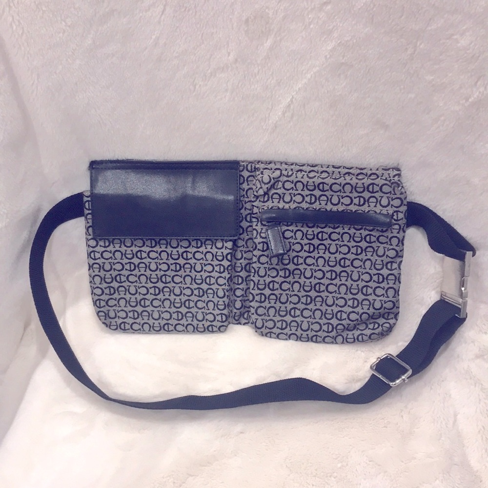 Gray Patterned Dual-Pocket Crossbody Waist Bag